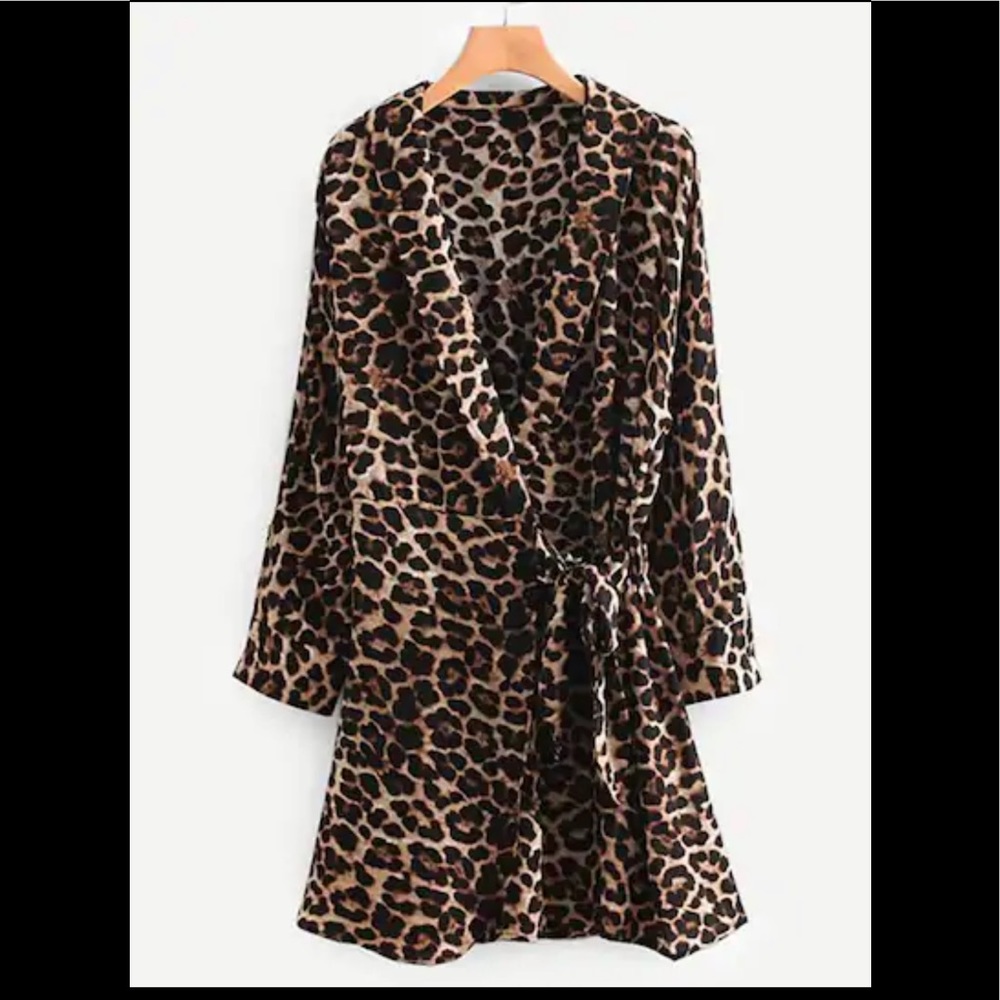Leopard Print Wrap Dress Black - Picture 2 of 6